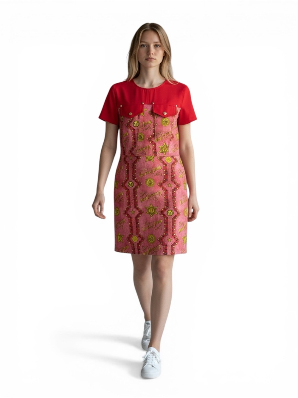 Versace Jeans Collection Red and Gold Patterned Mini Dress